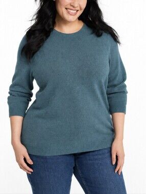 LL Bean 100% Cashmere Classic Crewneck Teal Sweater Plus 1X Quiet Luxury Preppy